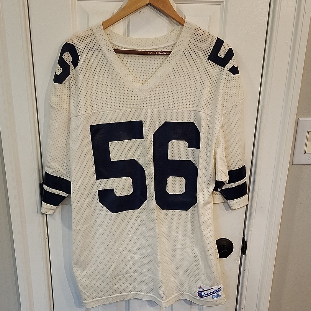 Champion Vintage White Football Jersey with Navy Number 56‎